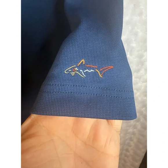 Greg Norman Mens Golf Polo Shirt XLT Navy Blue Shark Logo Short Sleeve - Picture 5 of 5